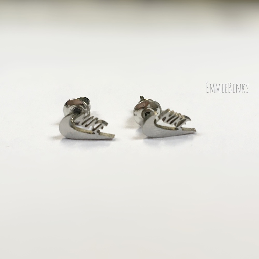 New NIKE Swoosh Stainless Steel Laser Earrings / Minimalist Nike Cutout Set - Picture 5 of 16